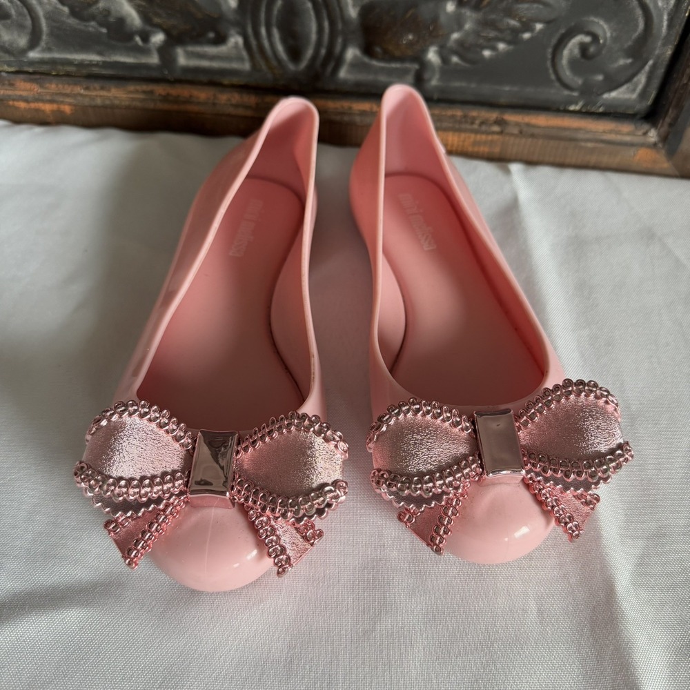 Mini Melissa Ultragirl Classic Love Pink Bow Jelly Flats Shoes Girls Sz 13